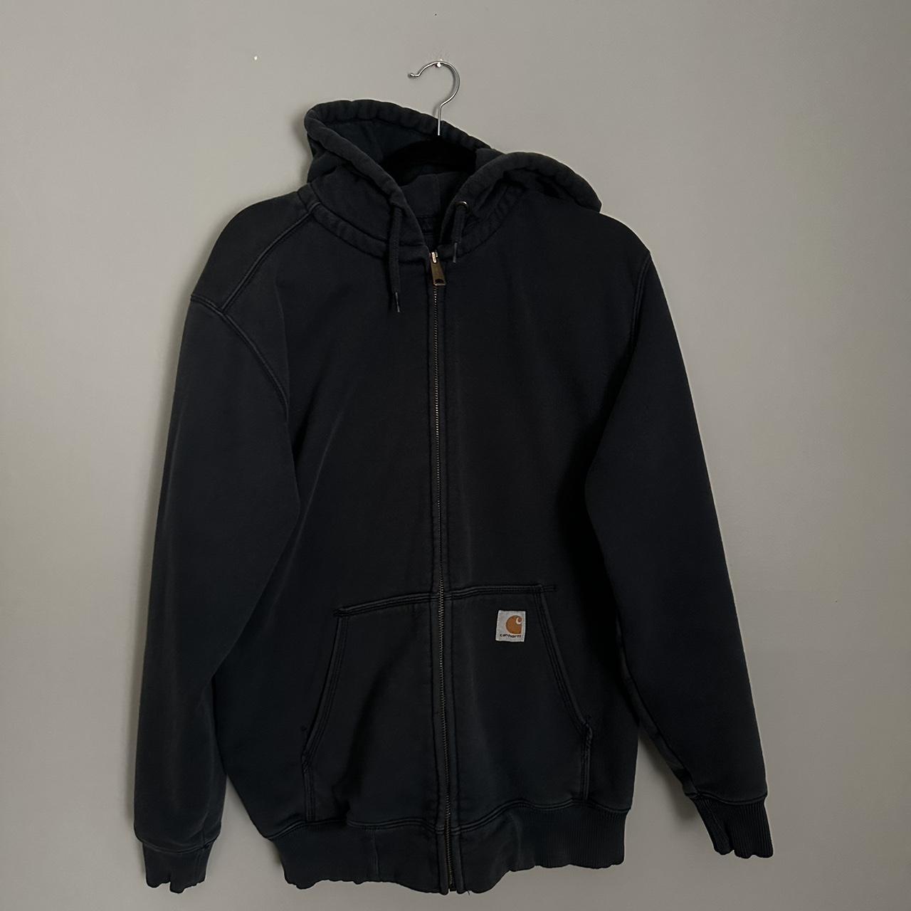 Vintage Y2K carhartt zip up hoodie jacket - Navy -... - Depop