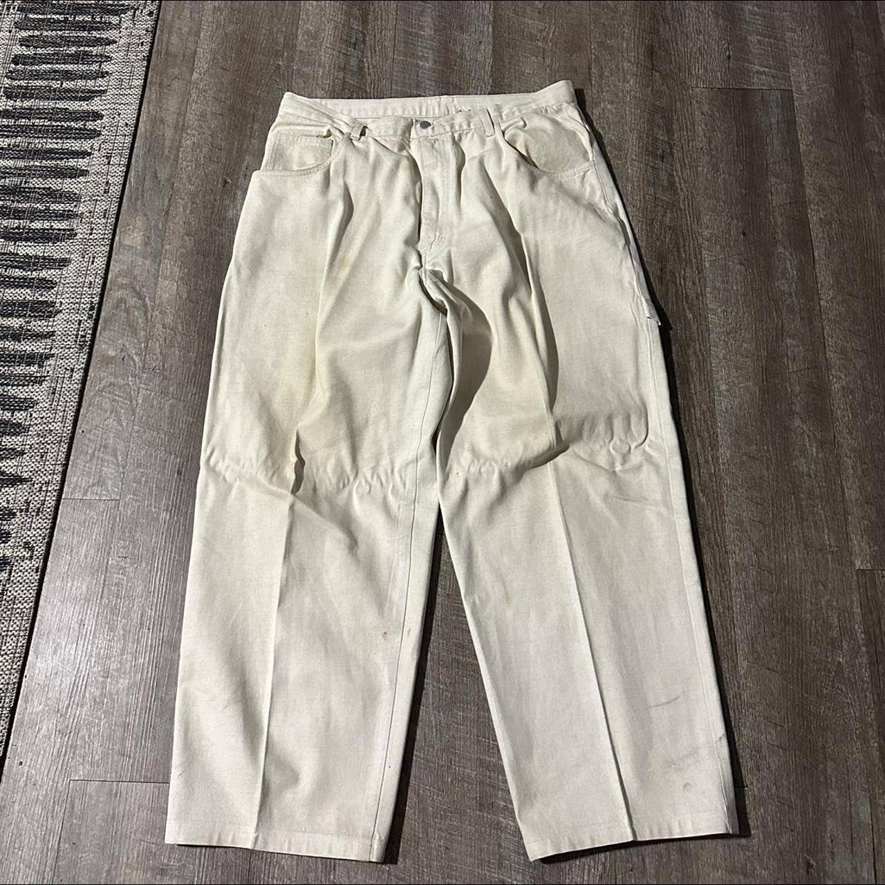 Pelle Pelle Men's White and Black Trousers | Depop