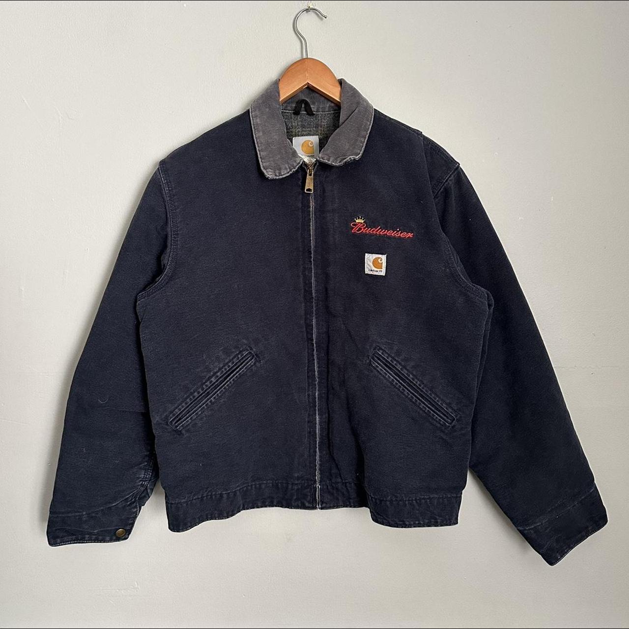 Vintage 90s faded earth tone navy Budweiser Carhartt... - Depop