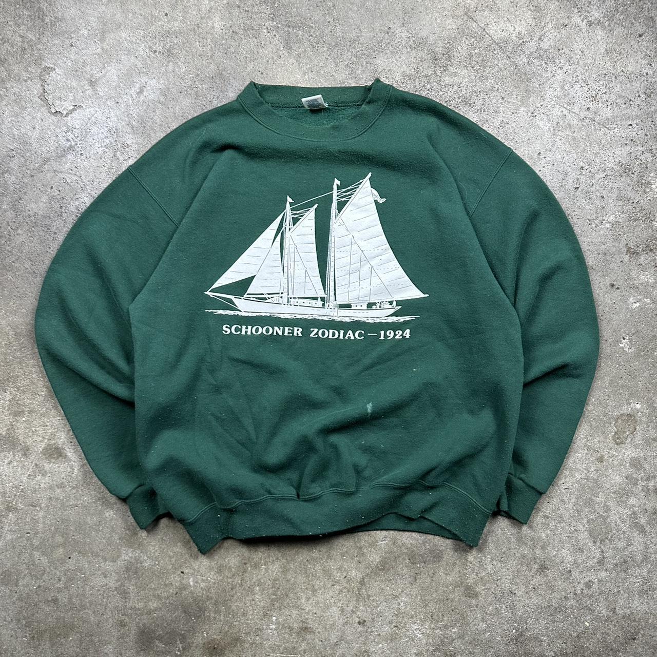 Vintage 80s earthtone forest green Schooner zodiac... - Depop