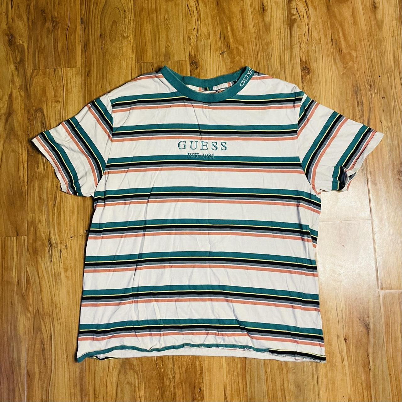Retro Guess Originals Emboridered Logo Striped Shirt... - Depop