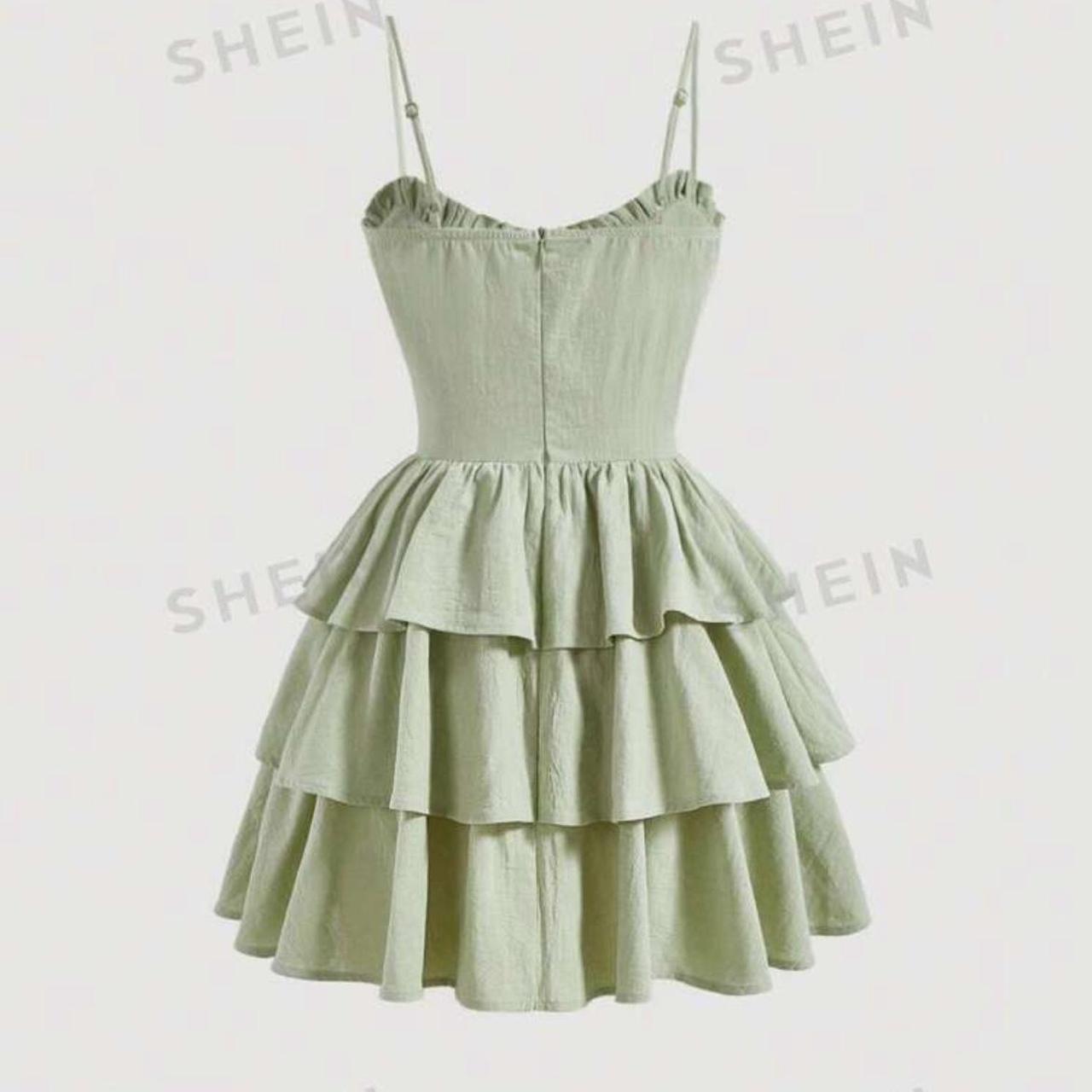sage green tiered dress Size small All orders... Depop