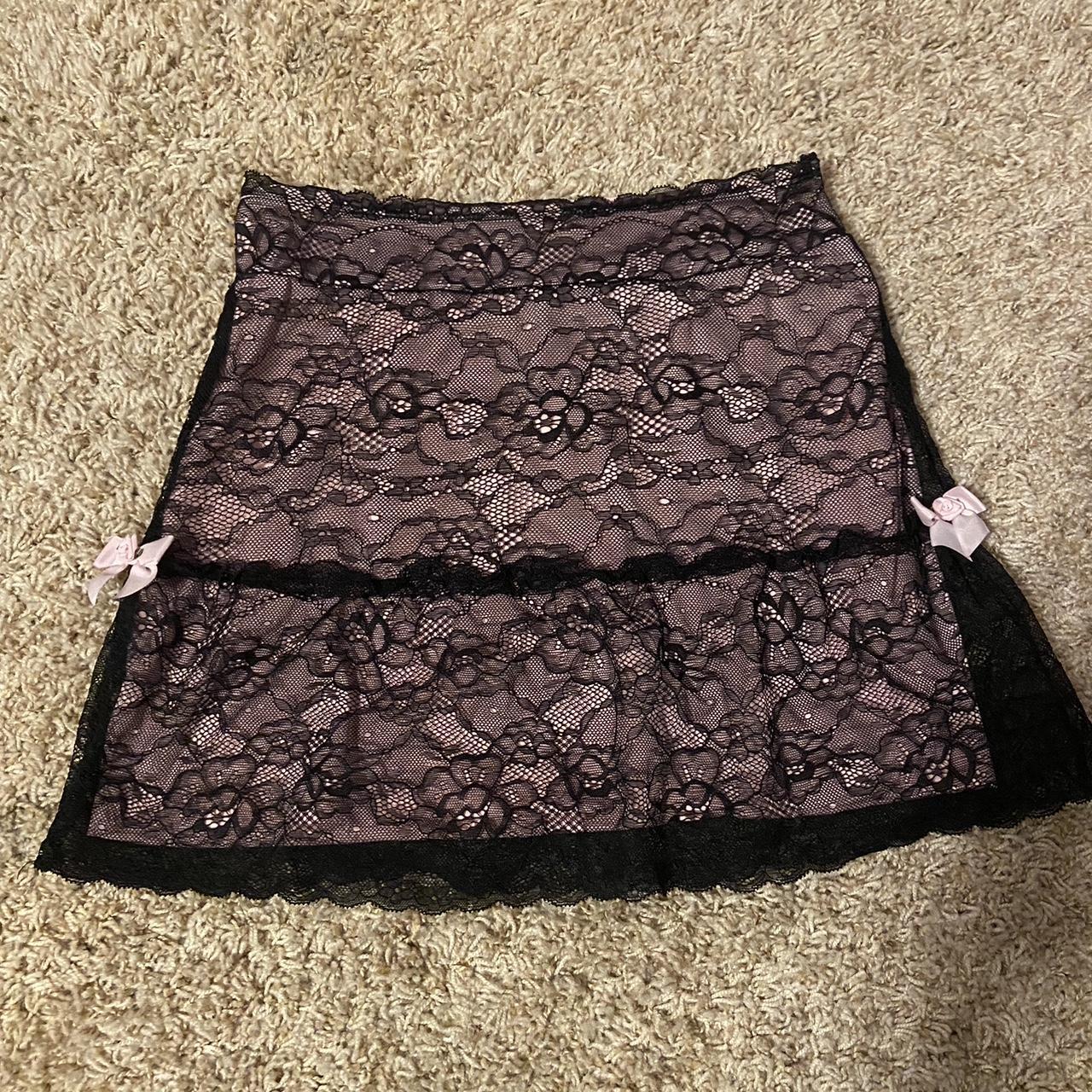 Pink skirt with black lace and cute lil bows. I got... - Depop