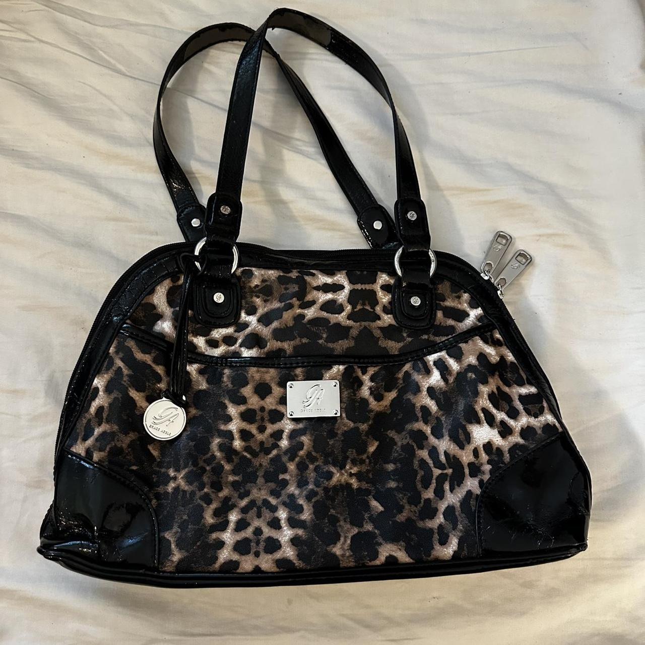 Black and brown Grace Adele leopard print shoulder... - Depop