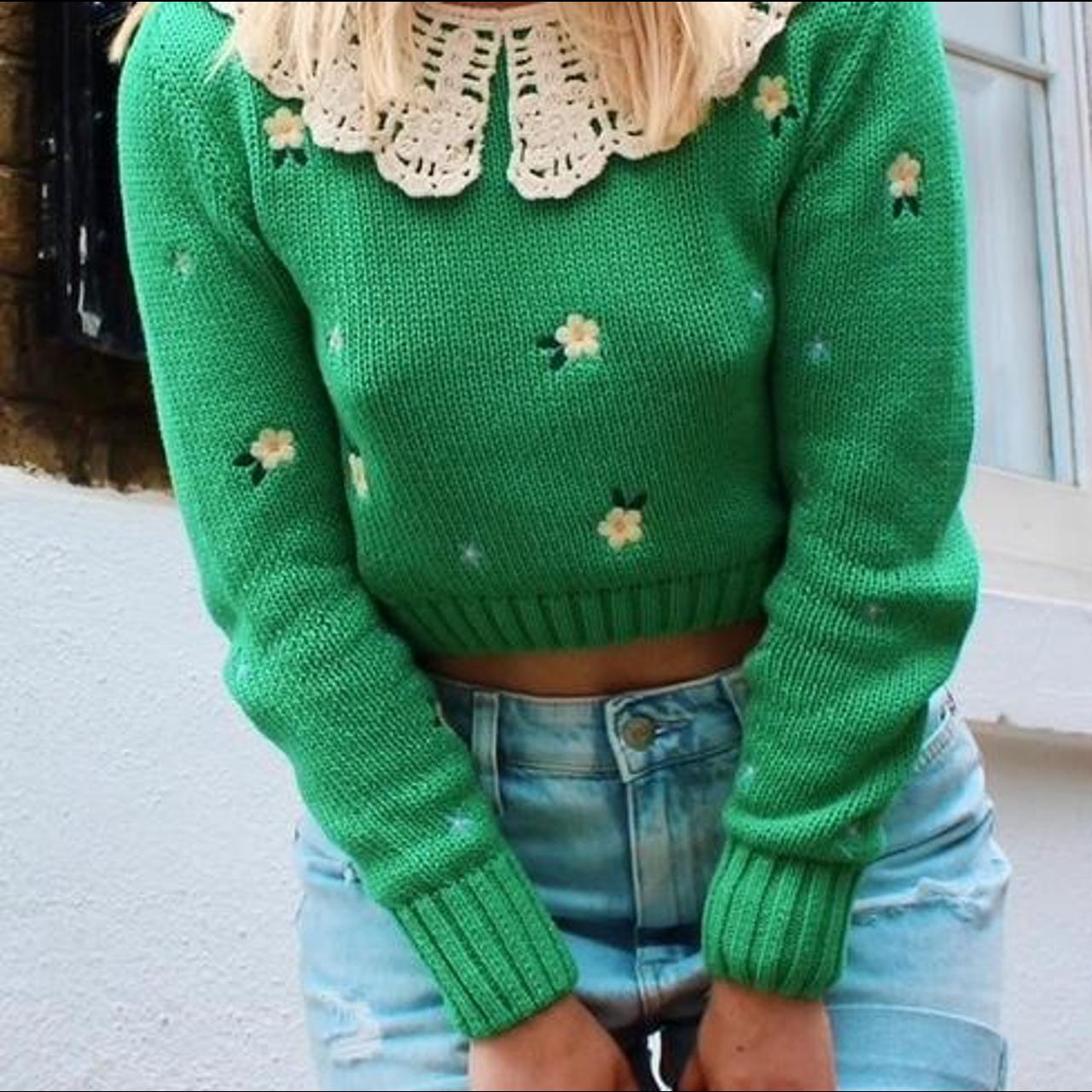  green Zara jumper with collar worn once last... Depop