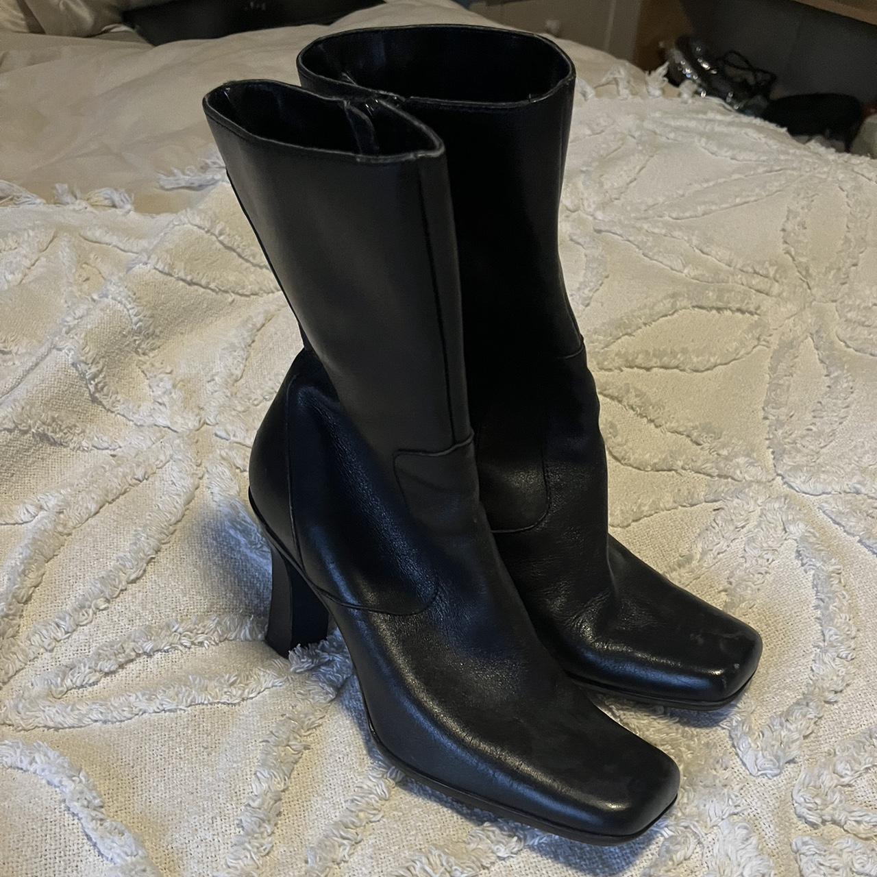 UTTERLY gorgeous square toe leather boots from Nine... - Depop