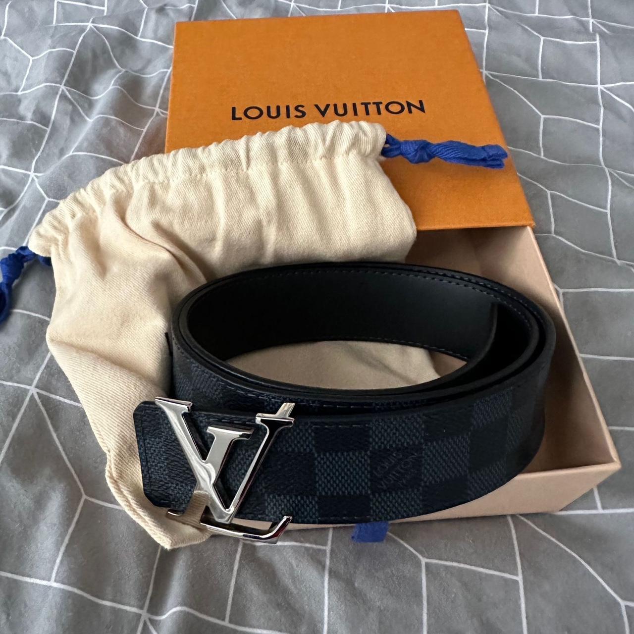 Genuine Louis Vuitton Men's Grey and black Belt, - Depop