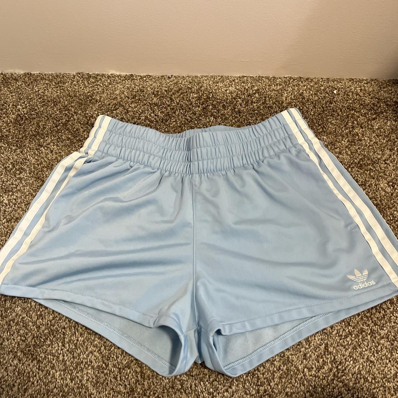 Womens medium light blue adidas shorts - Depop