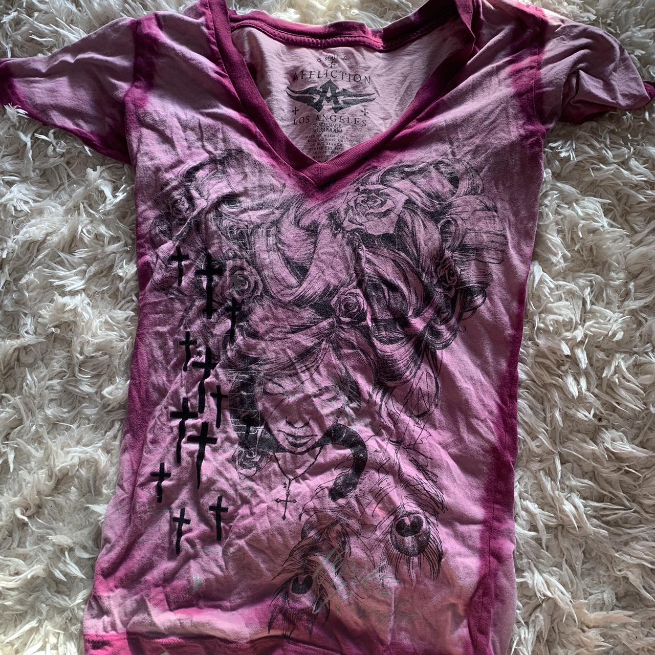 Affliction Women's Purple and Pink Shirt | Depop