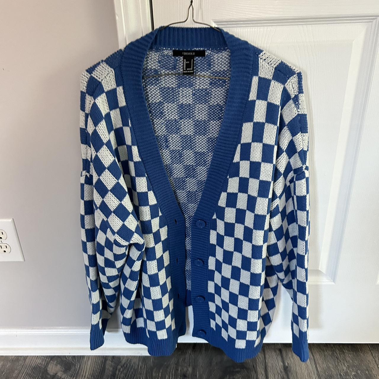 Women Oversized Checkered Cardigan Sweaters,Lightweight Long Sleeve Plaid  Open Front Cardigan Knit Sweater Top Blue S at Amazon Women's Clothing store