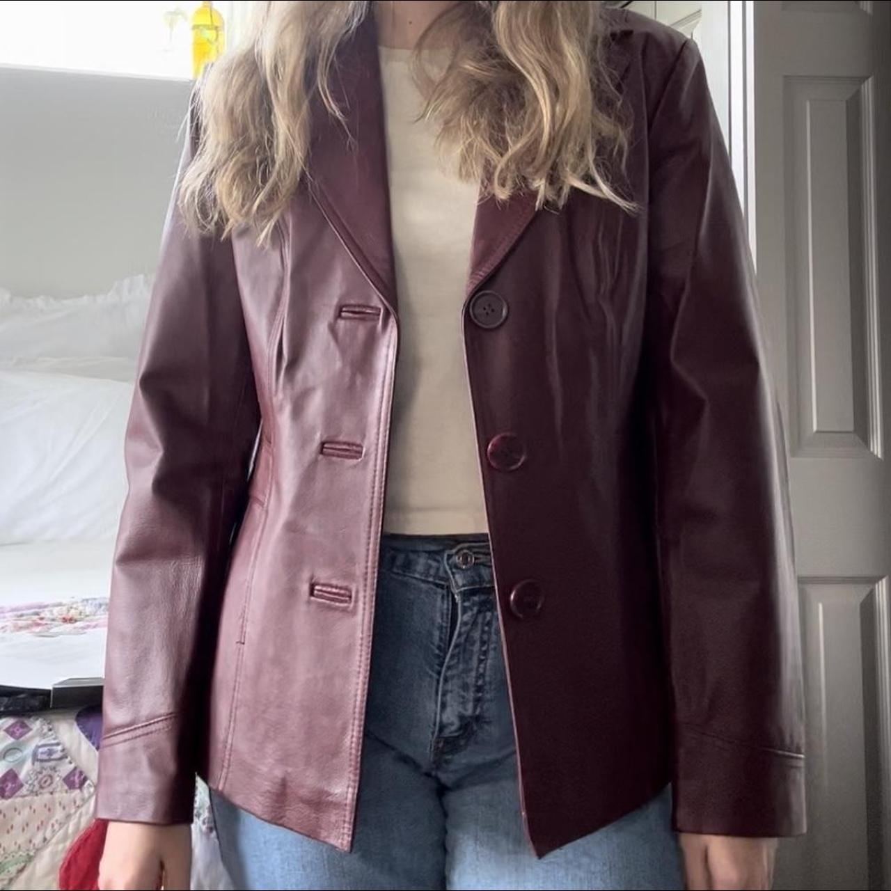 Real leather burgundy jacket, 90s/70s style. Vintage! - Depop