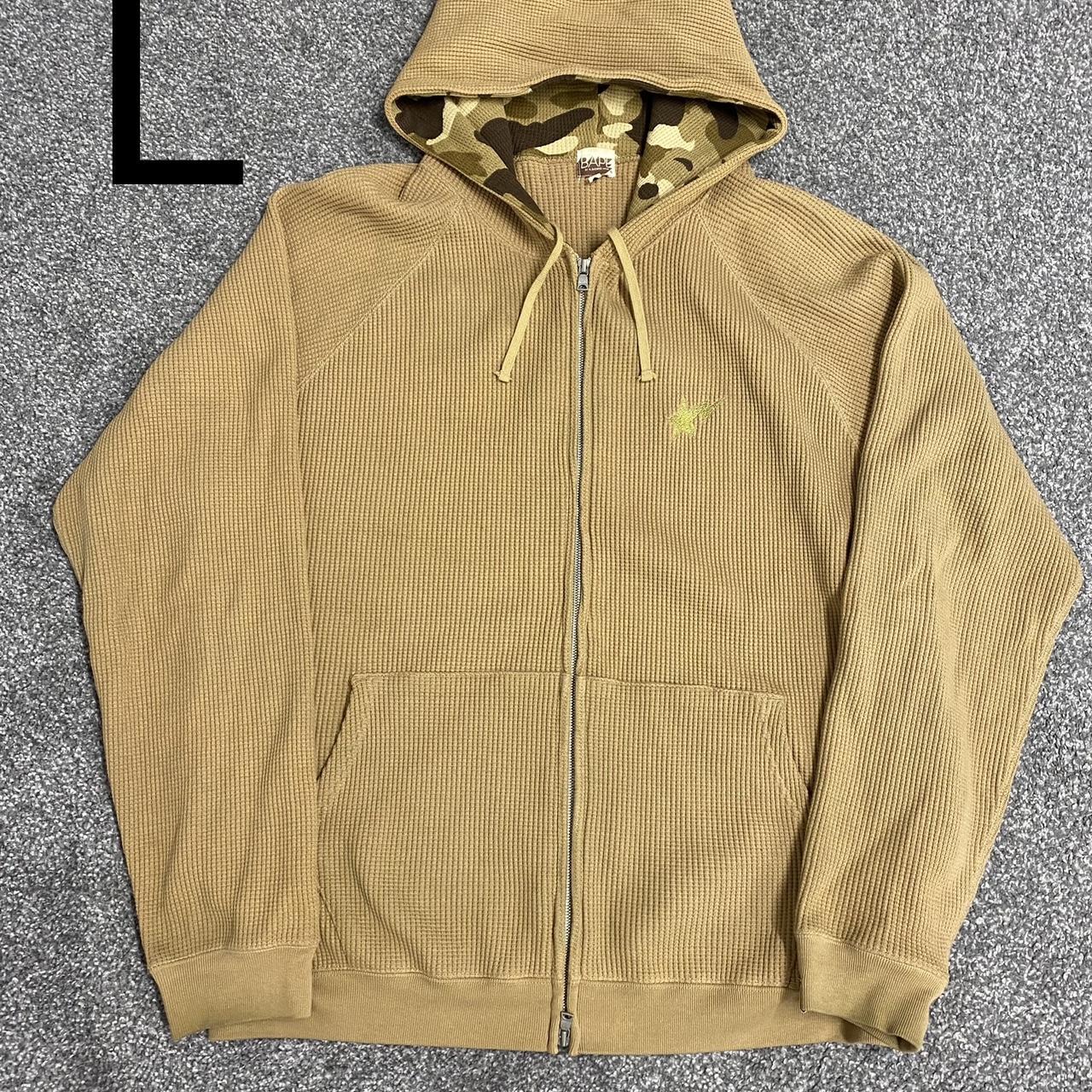 BAPE Men's Tan and Cream Hoodie Depop