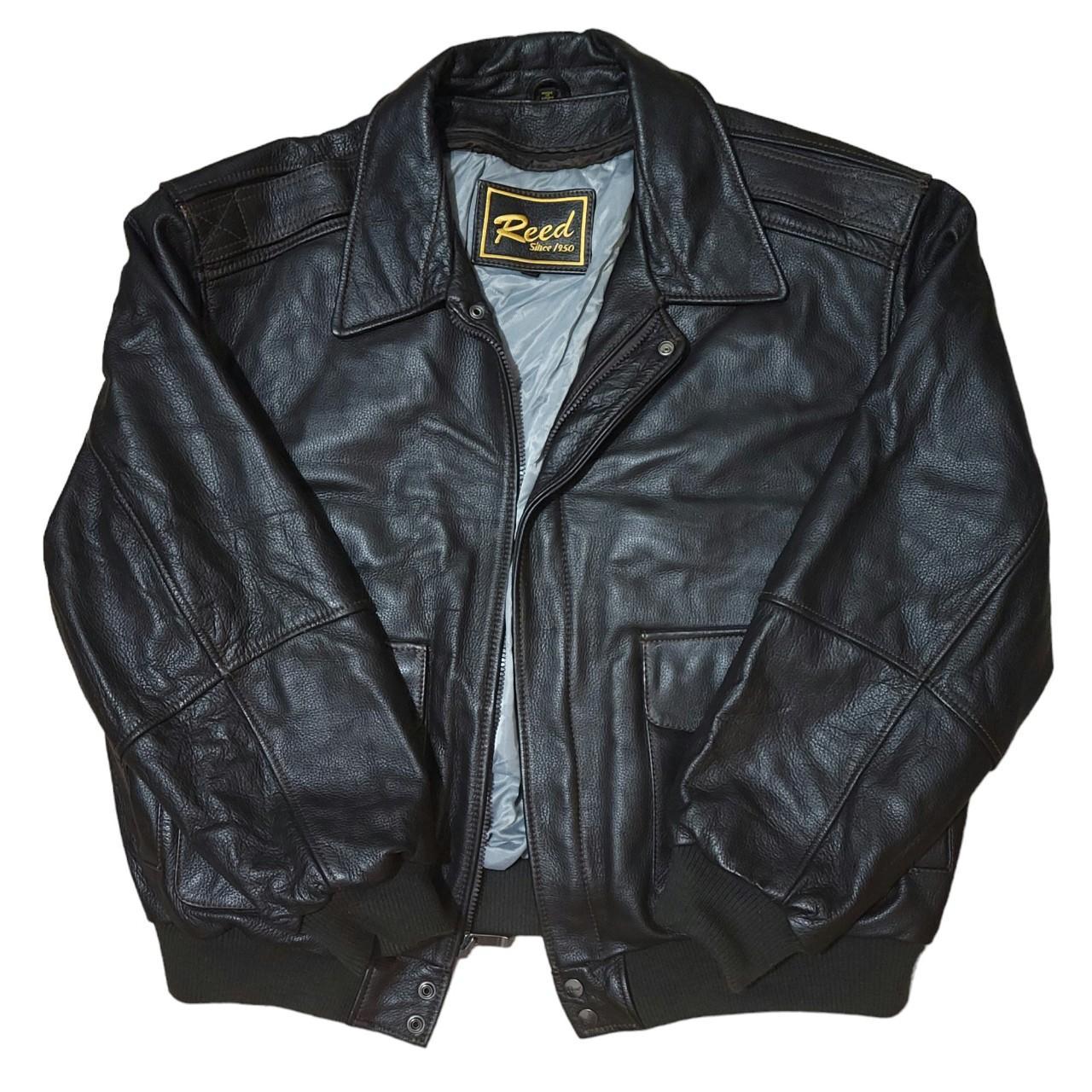 vintage genuine leather Reed jacket, thick polyester... - Depop