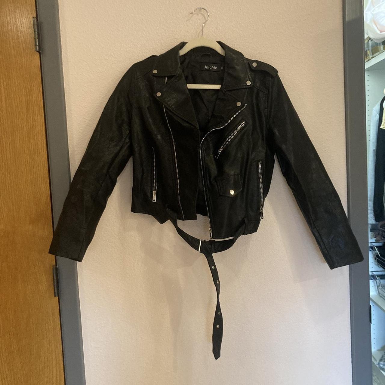 Faux leather cropped logo jacket. Fits like a M. 💖 - Depop