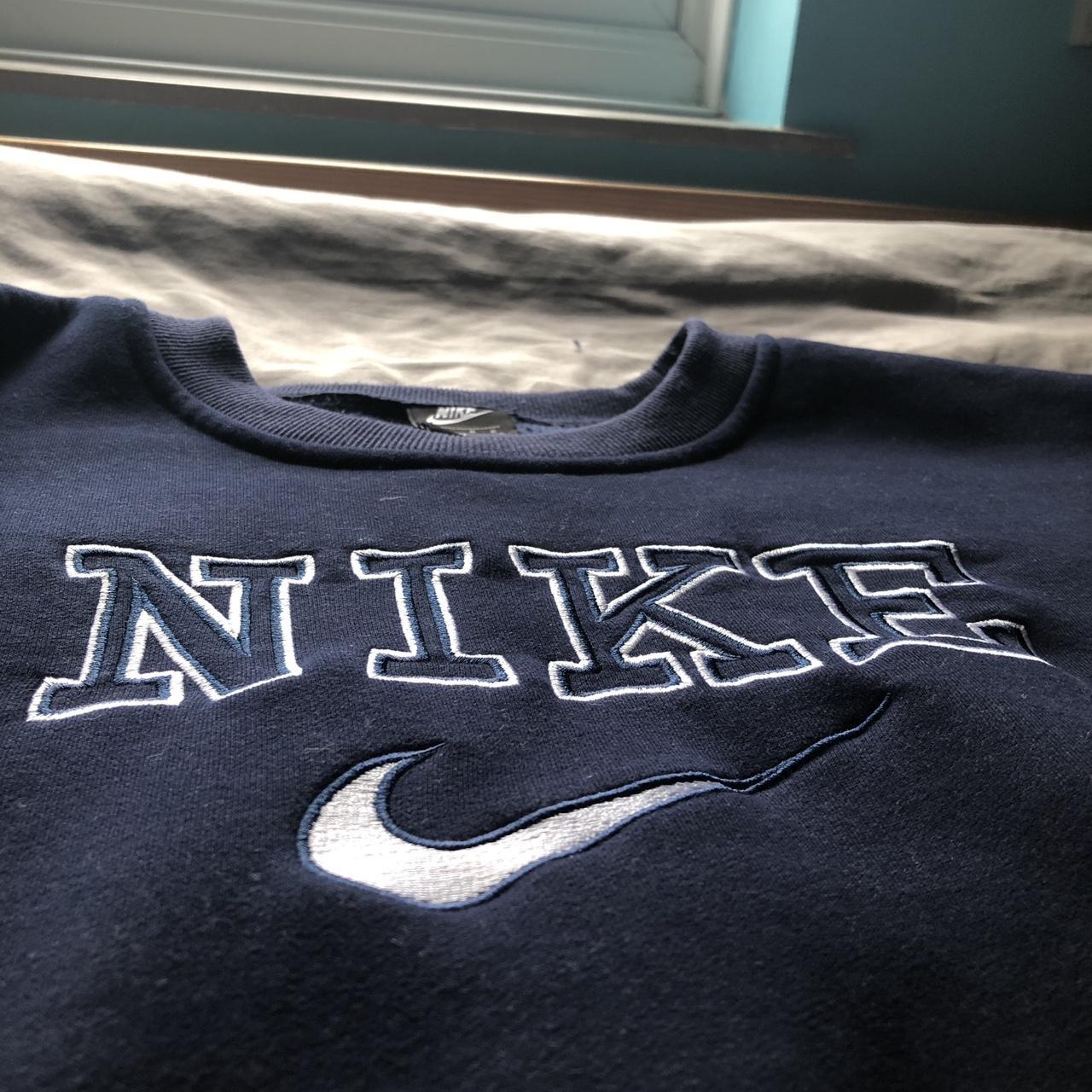 Nike Vintage Style Navy Blue Crewneck Sweater Size:... - Depop