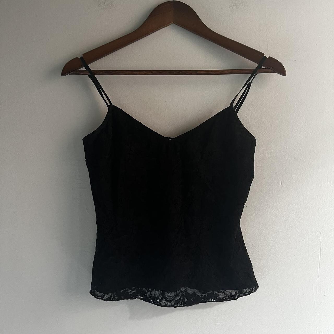 2000s vintage black lace overlay cami by cache size... - Depop