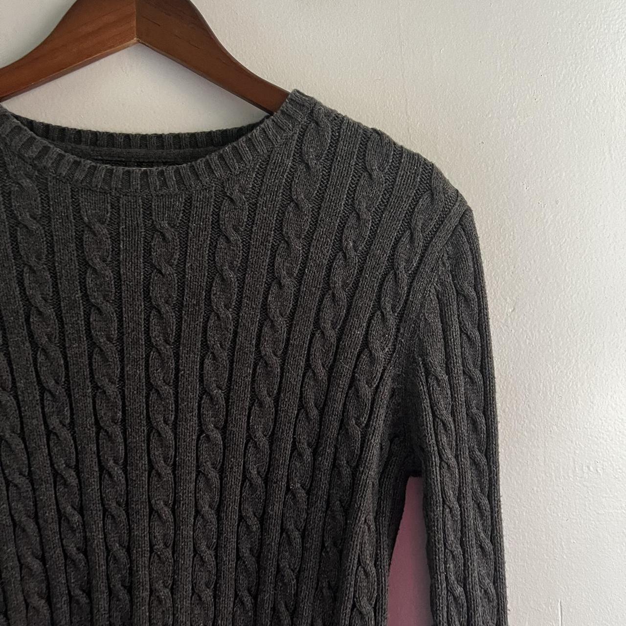 2000s vintage Tommy Hilfiger grey knit cable knit... - Depop