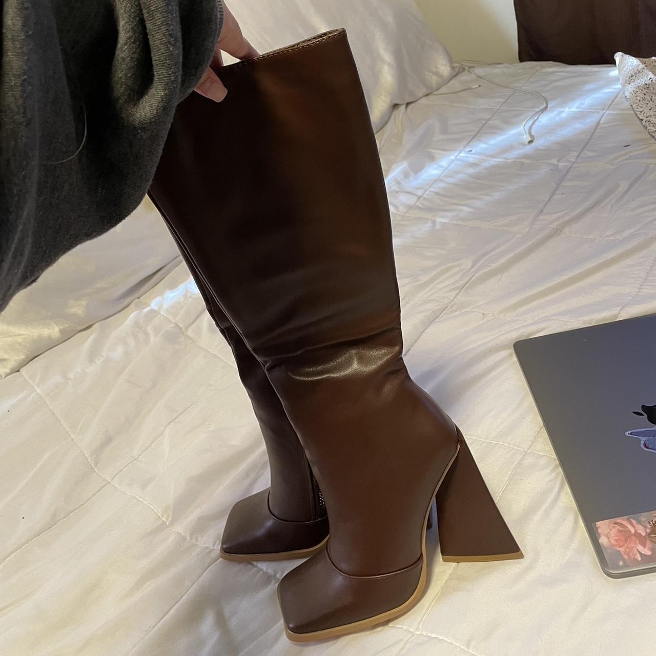 brown knee high heeled boots
