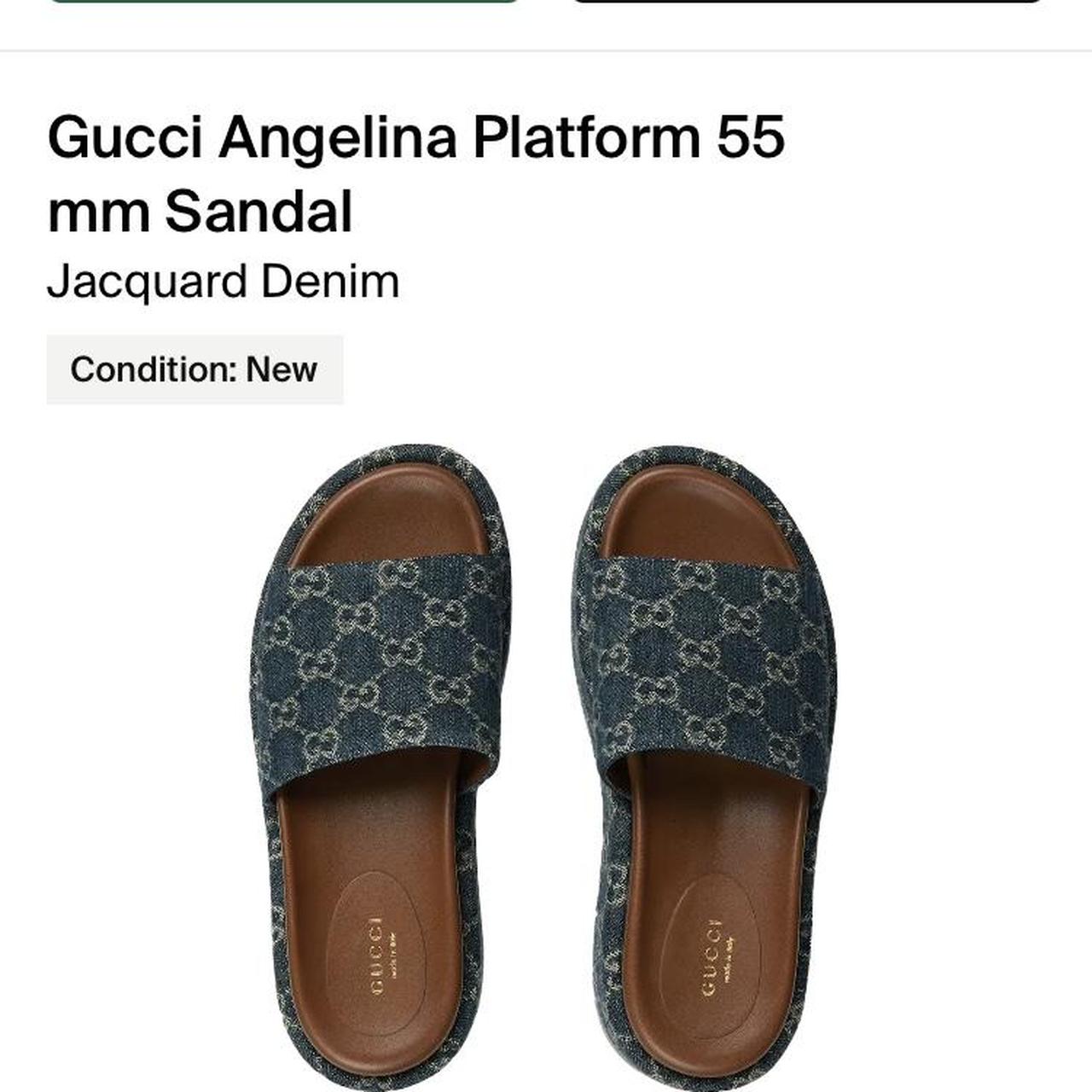 Gucci Angelina Platform 55 mm Sandal Black Jacquard Denim
