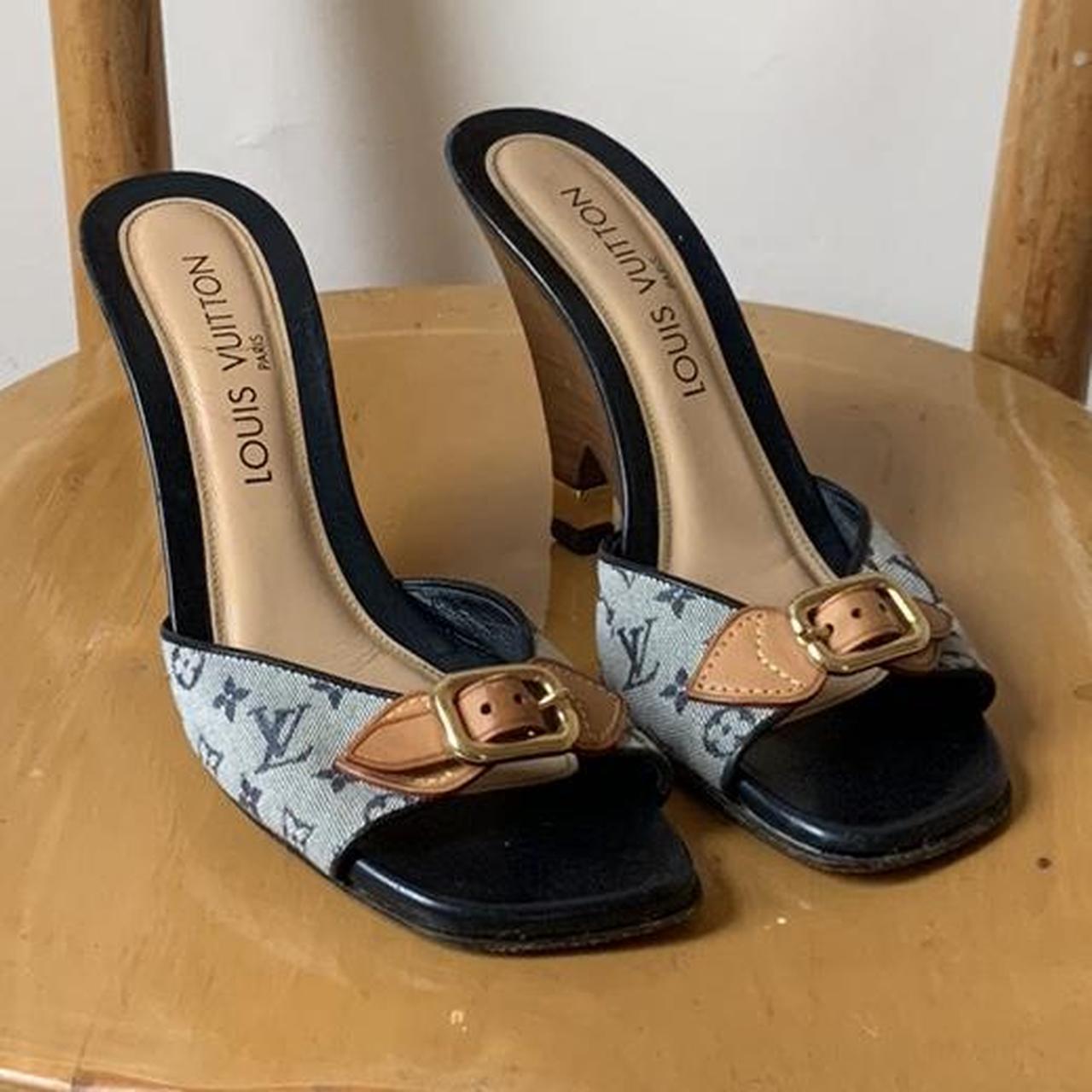 Louis Vuitton leather and woven print heels. These - Depop
