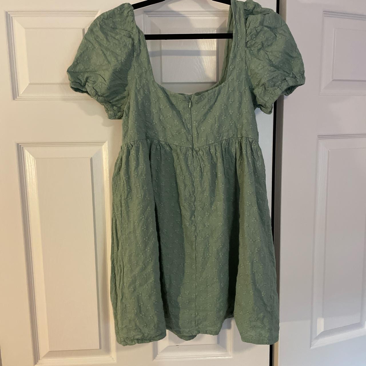 lalavon sage green baby doll mini dress w/ puffed... - Depop