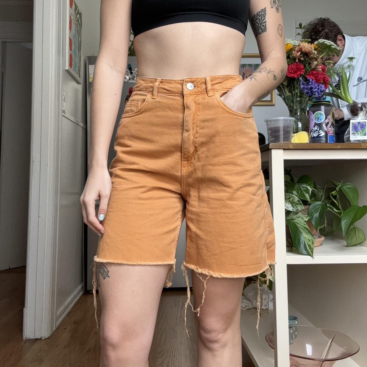 Mango Women's Shorts Orange – Orange denim shorts with a