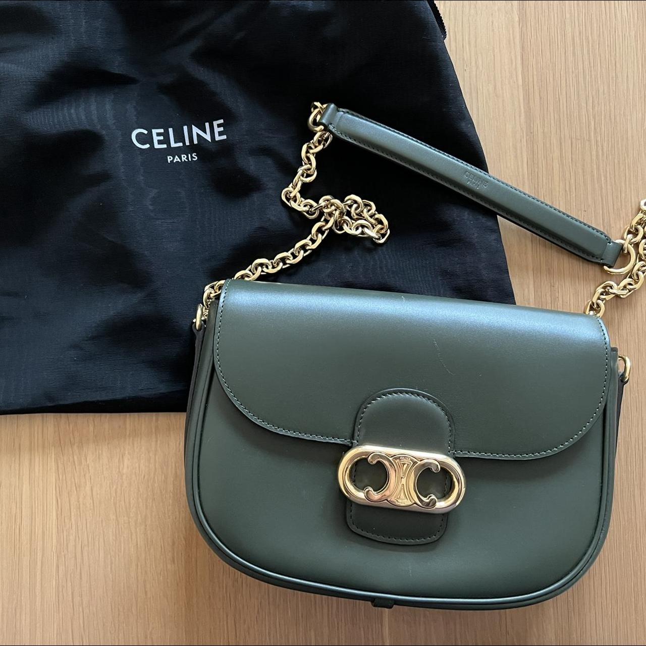 Celine khaki green leather chain maillon triomphe Depop