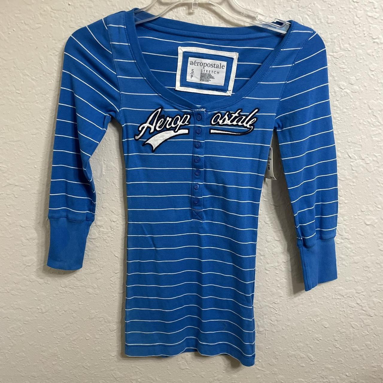 NEW WITH TAGS Aeropostale blue and white stripped... - Depop