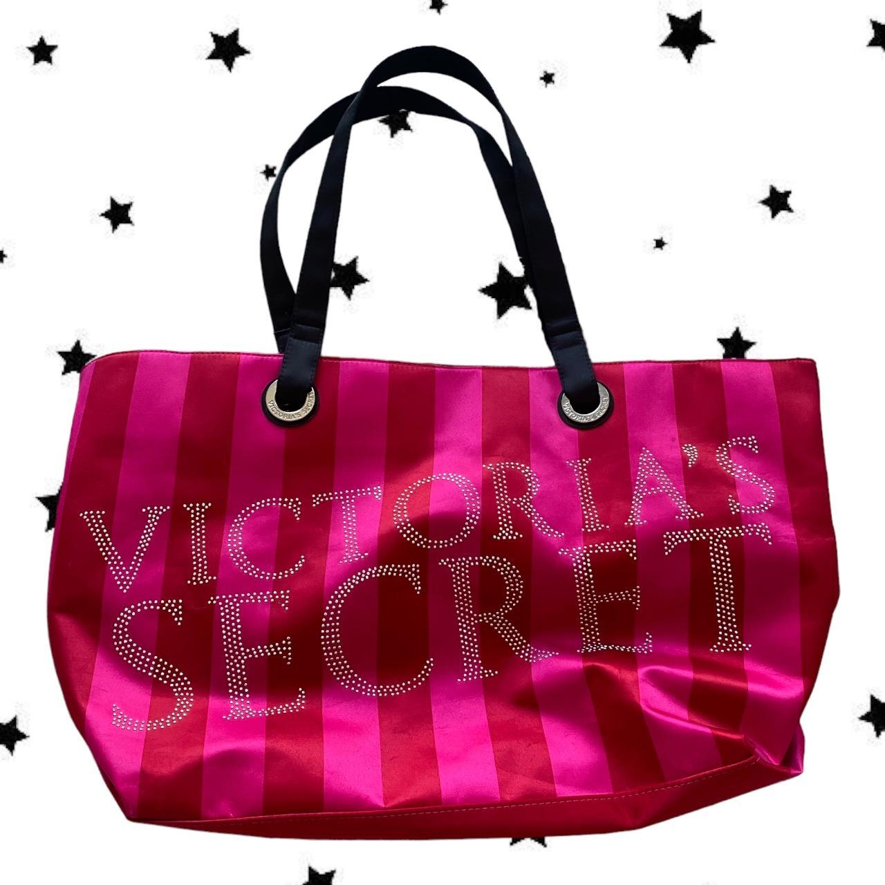 victoria secret tote bag with rhinestone logo satin - Depop