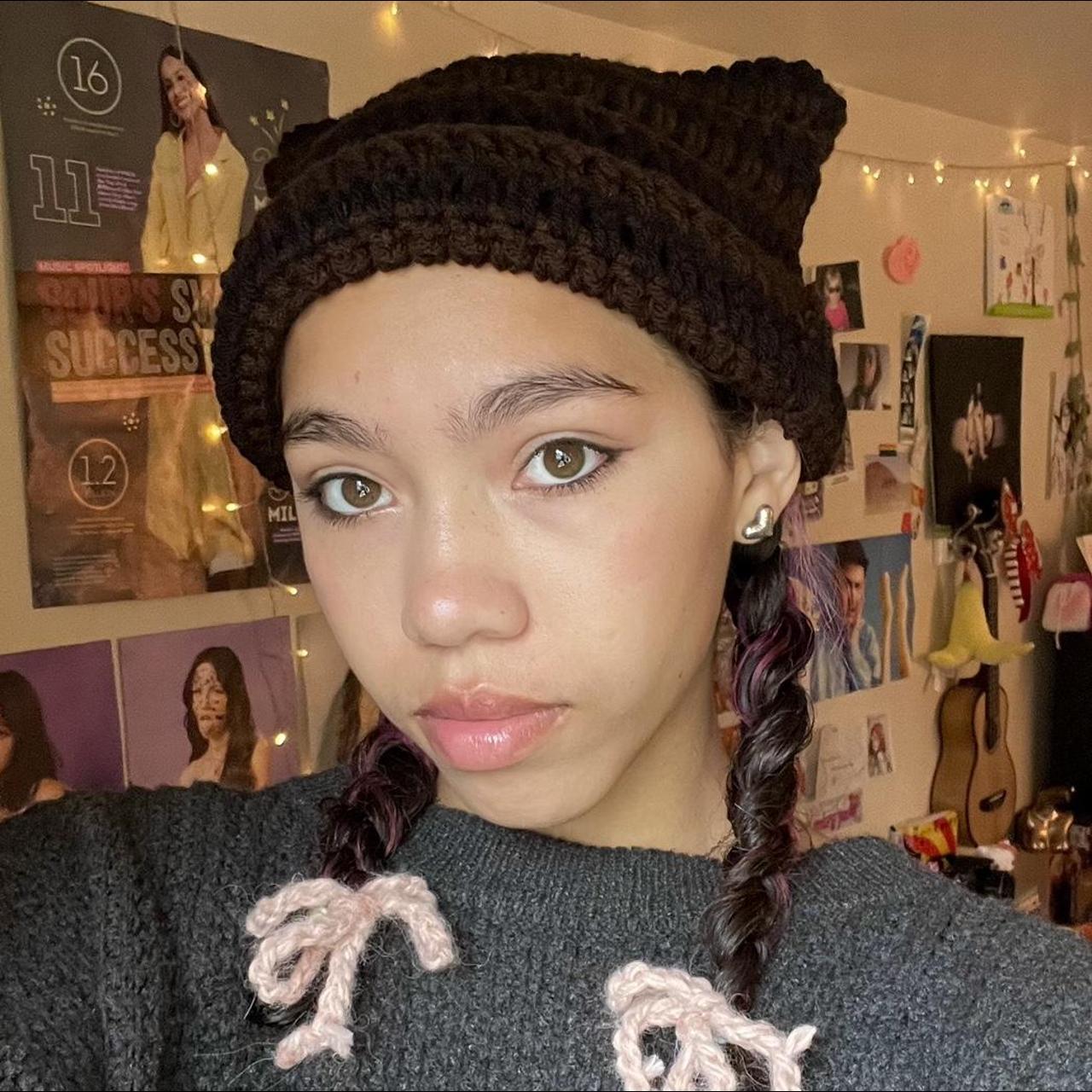 Crochet star cat beanie Features: ~beige and - Depop