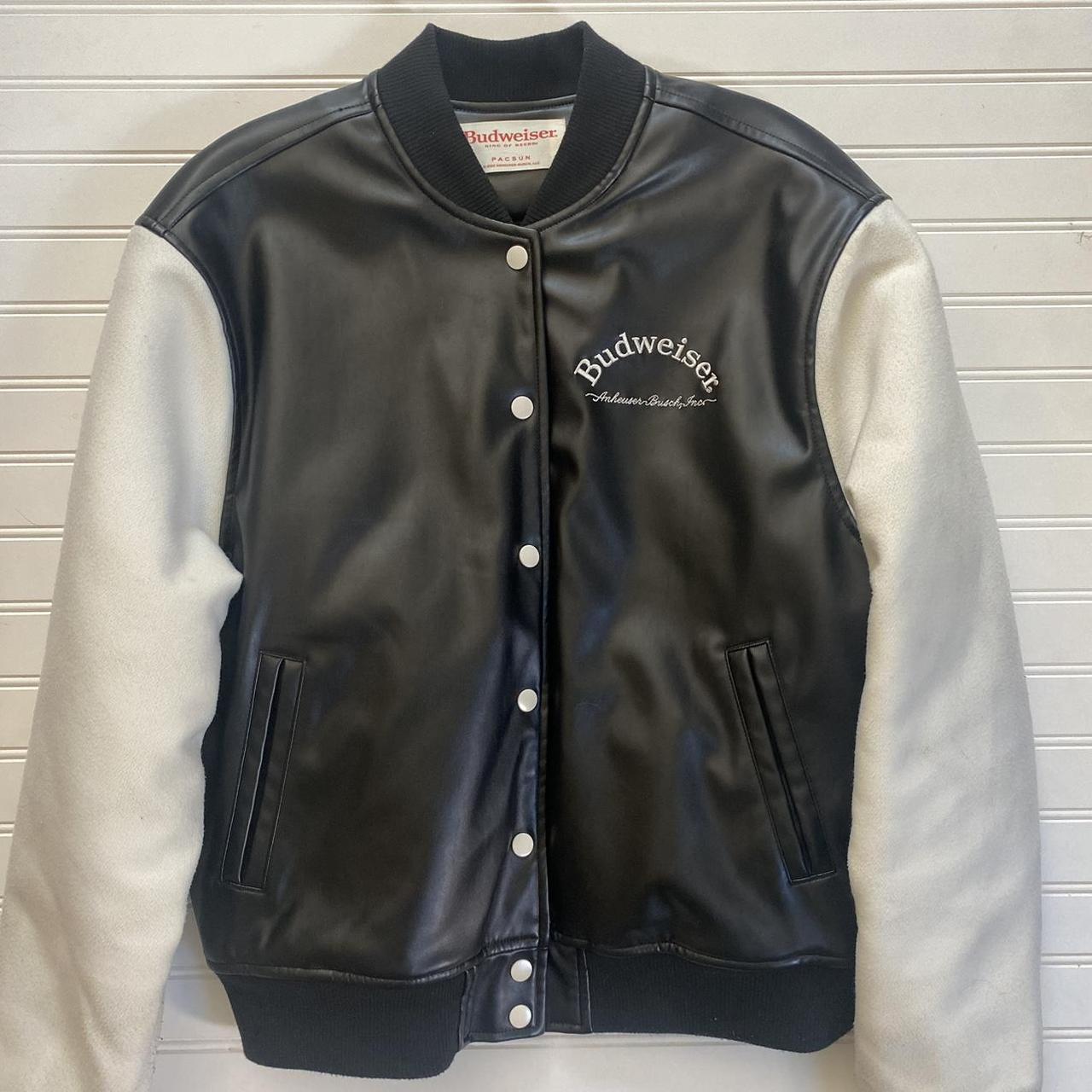 Faux leather varsity outlet jacket