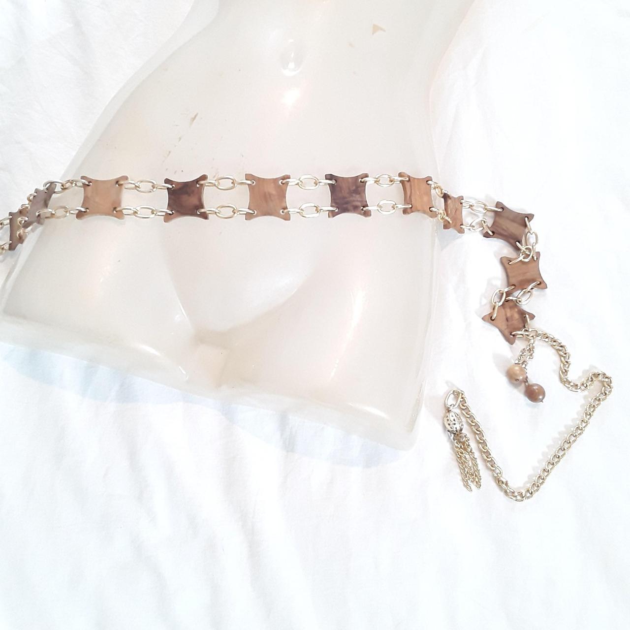 Women's Brown and Gold Belt Depop