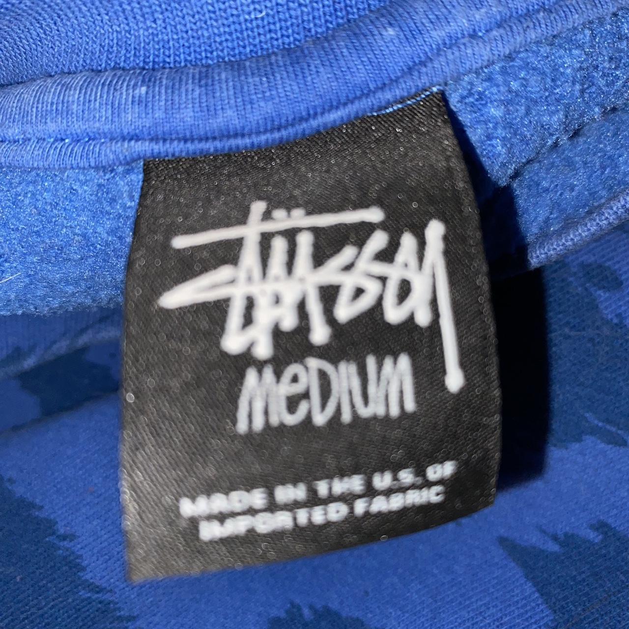 stussy jumper. blue camo with graphic on the... - Depop