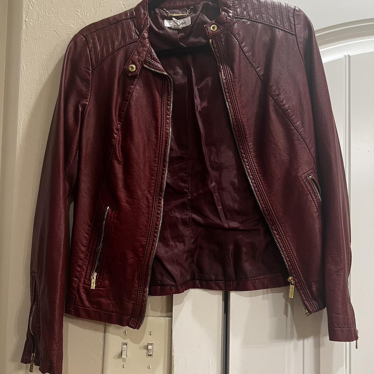 Calvin Klein Women's Burgundy and Gold Jacket | Depop