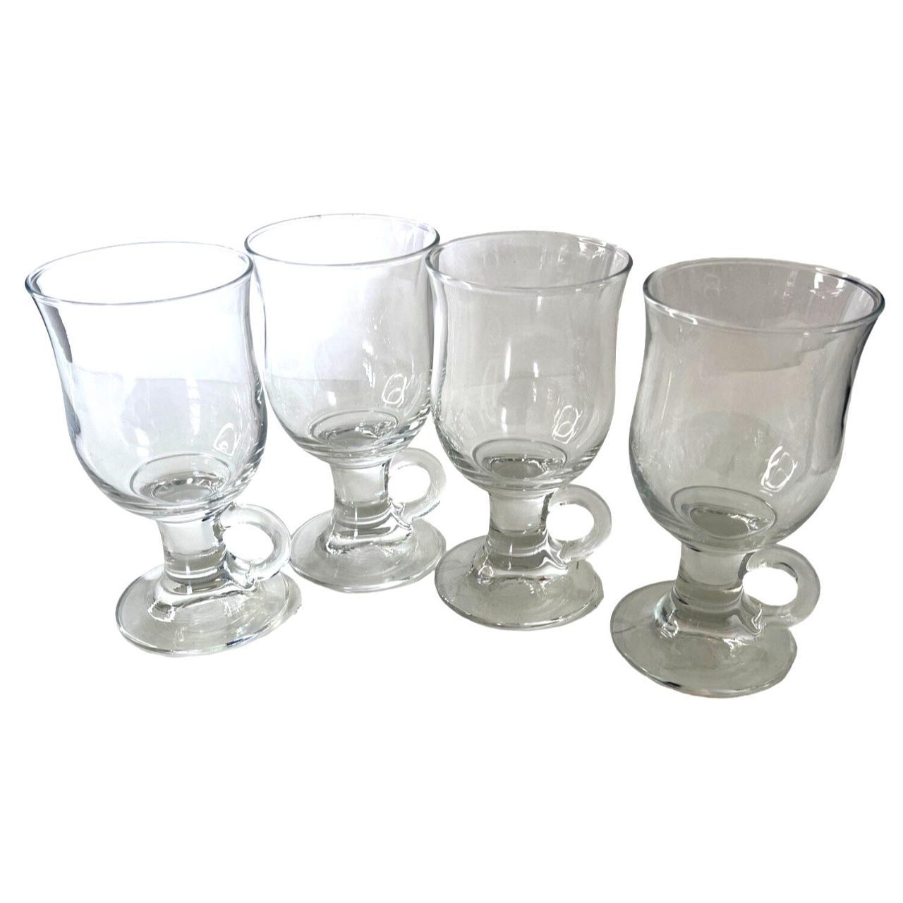 4 Irish Coffee Clear Glass Footed Mug Set. 5.5