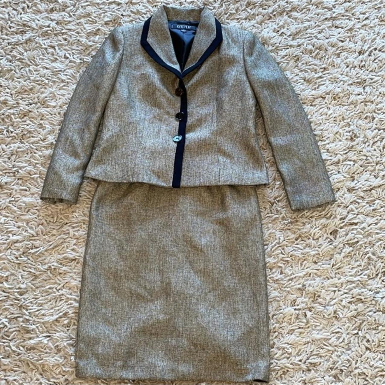 Kasper Tan and Black Skirt Suit Size 2P 2 Petite In... - Depop