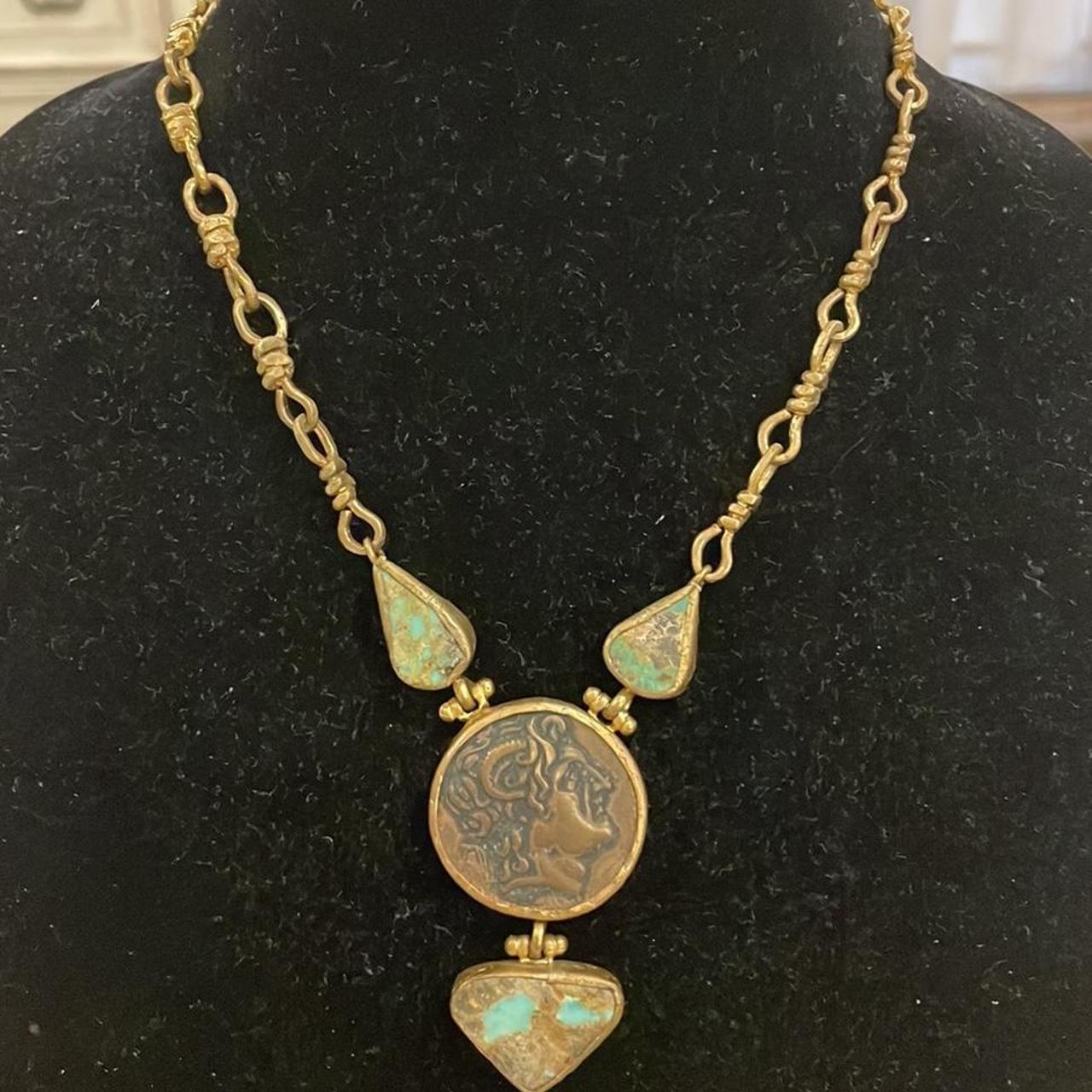Medieval Gold Coin Pendant Necklace, 18 Inch Chain, Roman