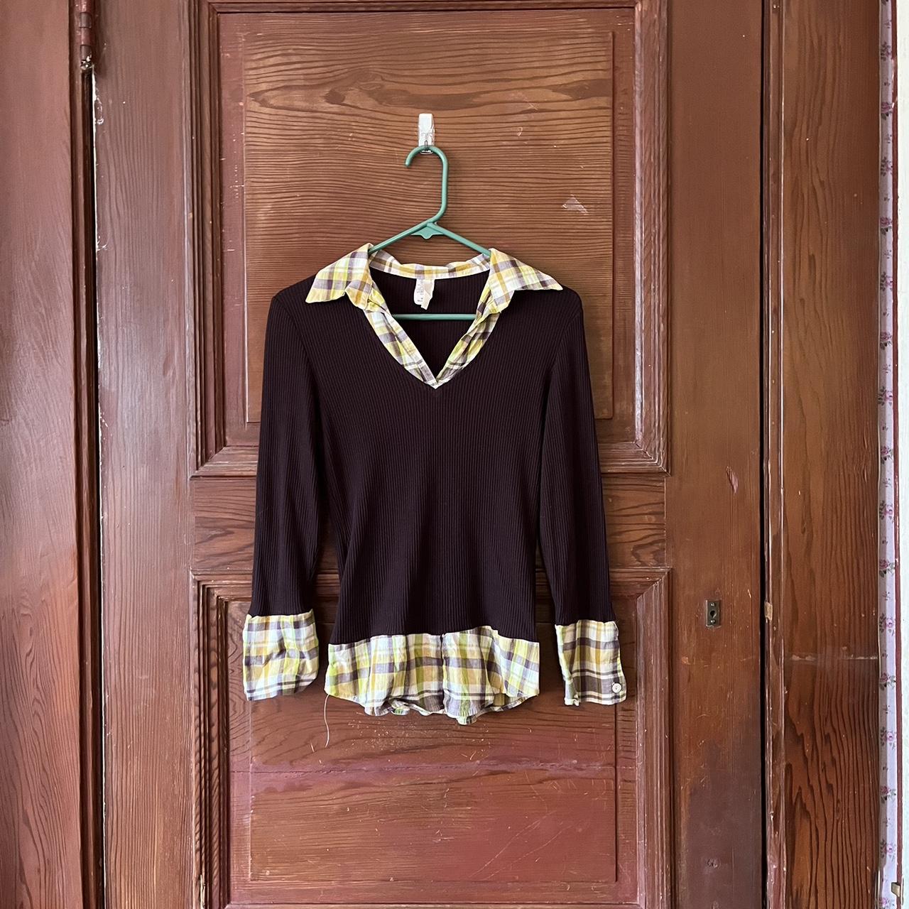 Vintage Brown Plaid factory Collared Sweater