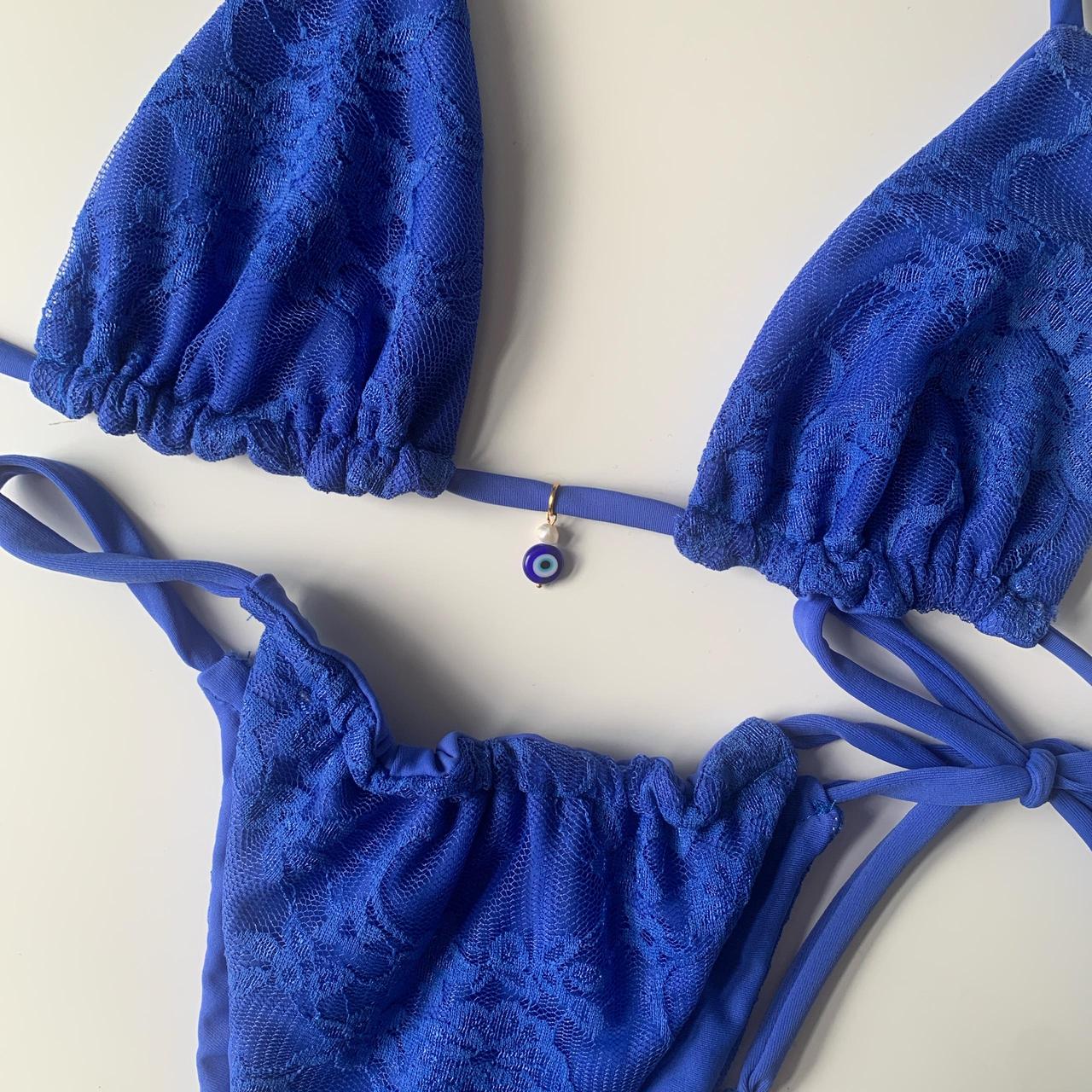 💙🐠 Blue lace tri top and drawstring bottom bikini... - Depop