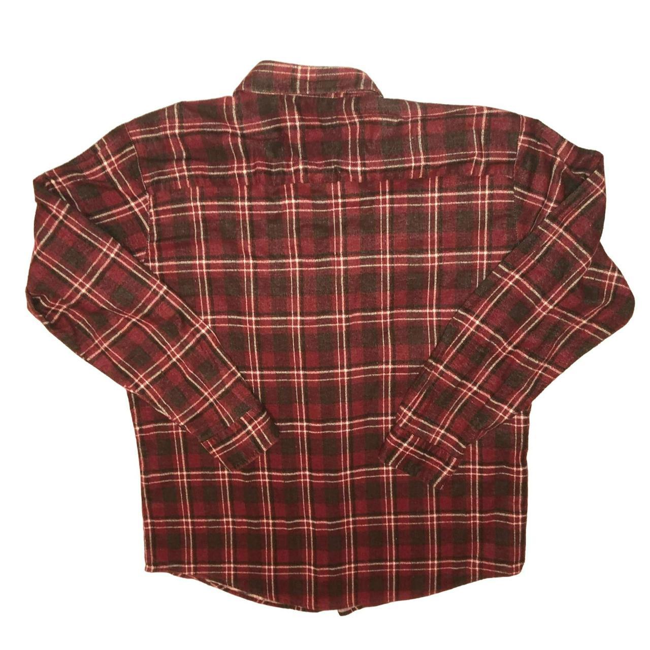 HABAND FLANNEL SHIRT SZ L DARK RED BROWN PLAID LONG... - Depop