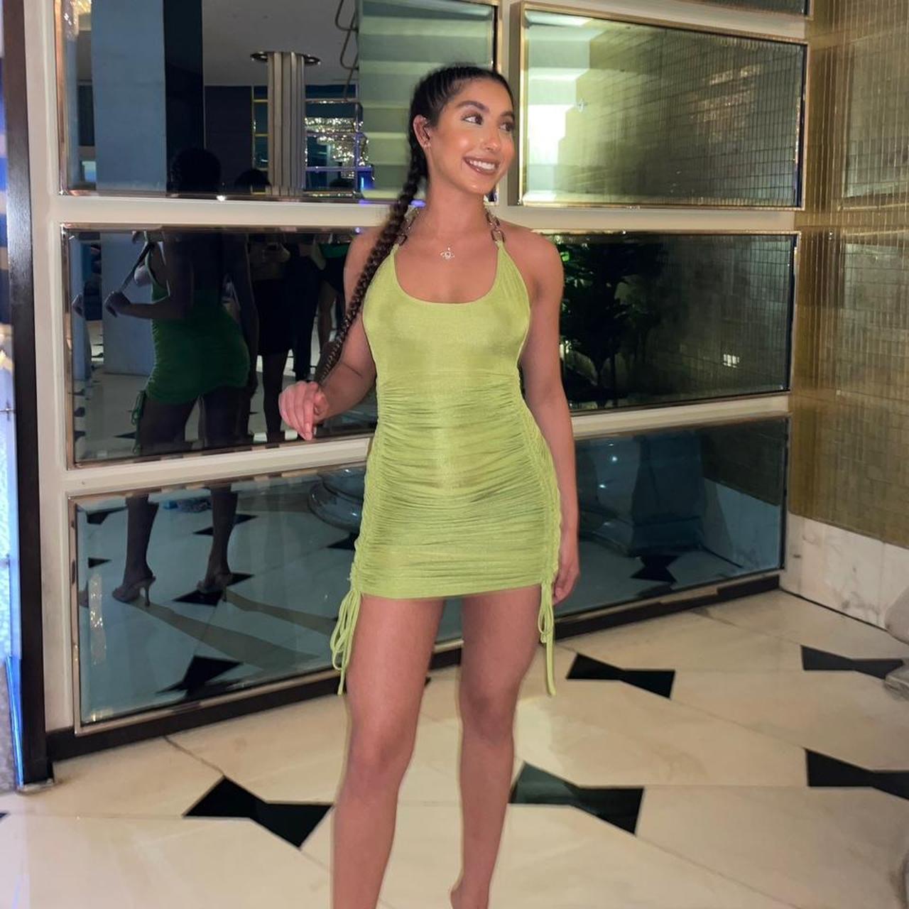 the hottest iamgia green chain halter mini dress... - Depop