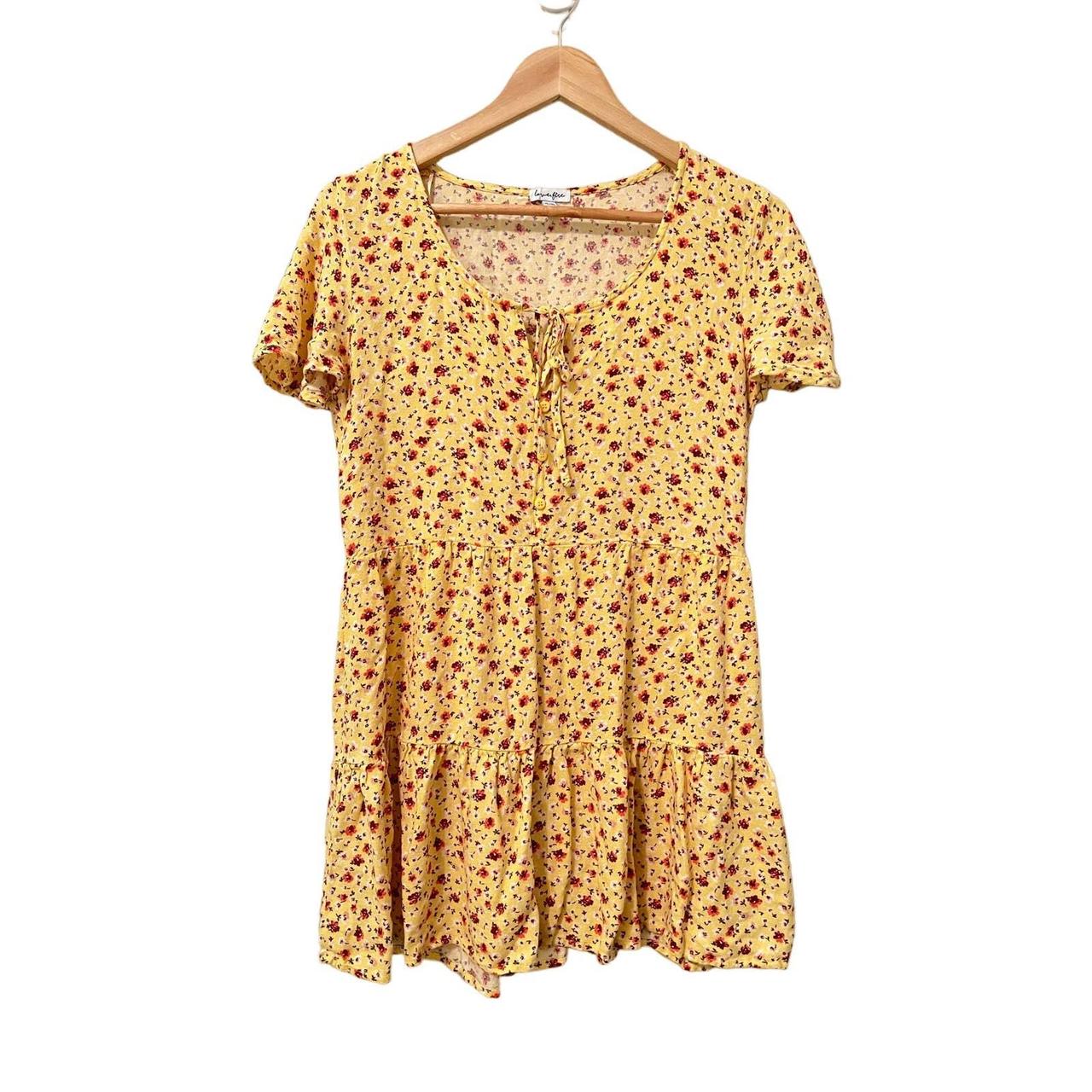 Love, Fire Juniors Women's Yellow Floral Preppy Boho... - Depop