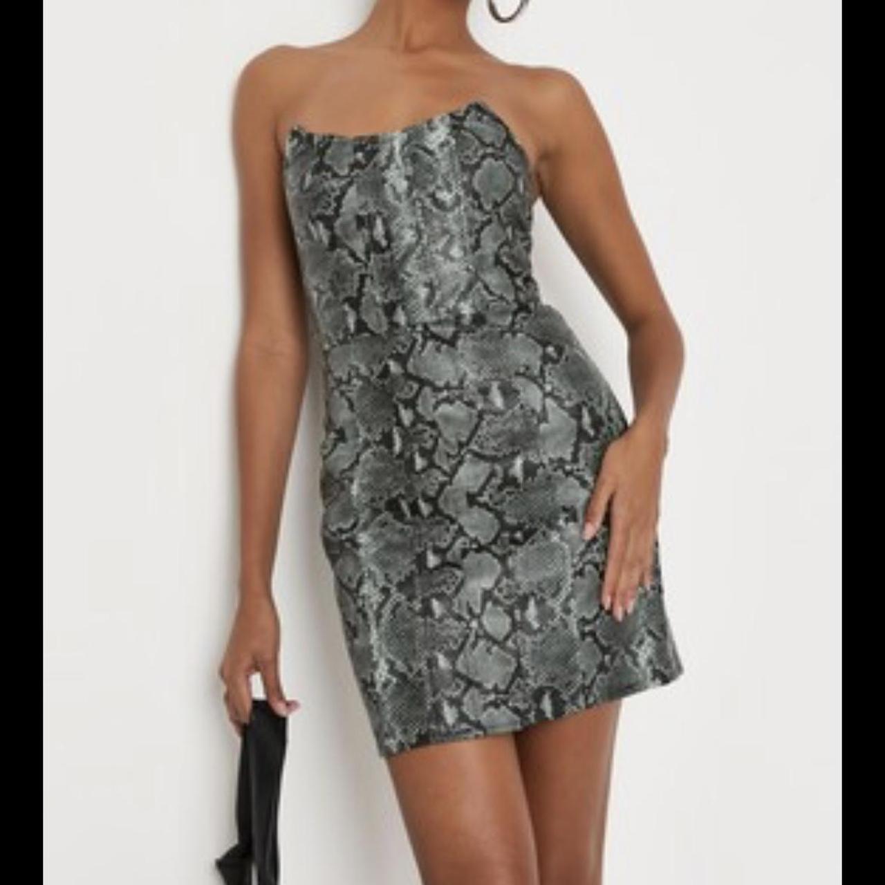 MISSGUIDED Green Snake Print Faux Leather