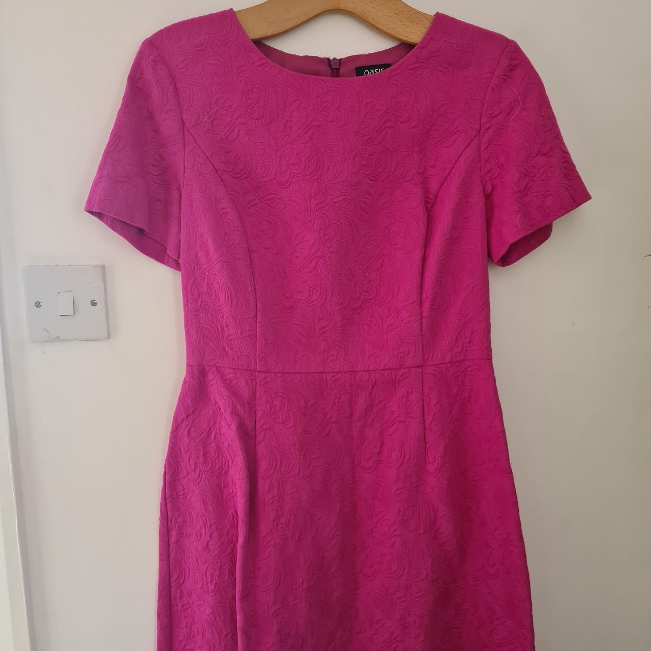 Oasis fitted fushia jacquard shift dress. Gorgeous... - Depop