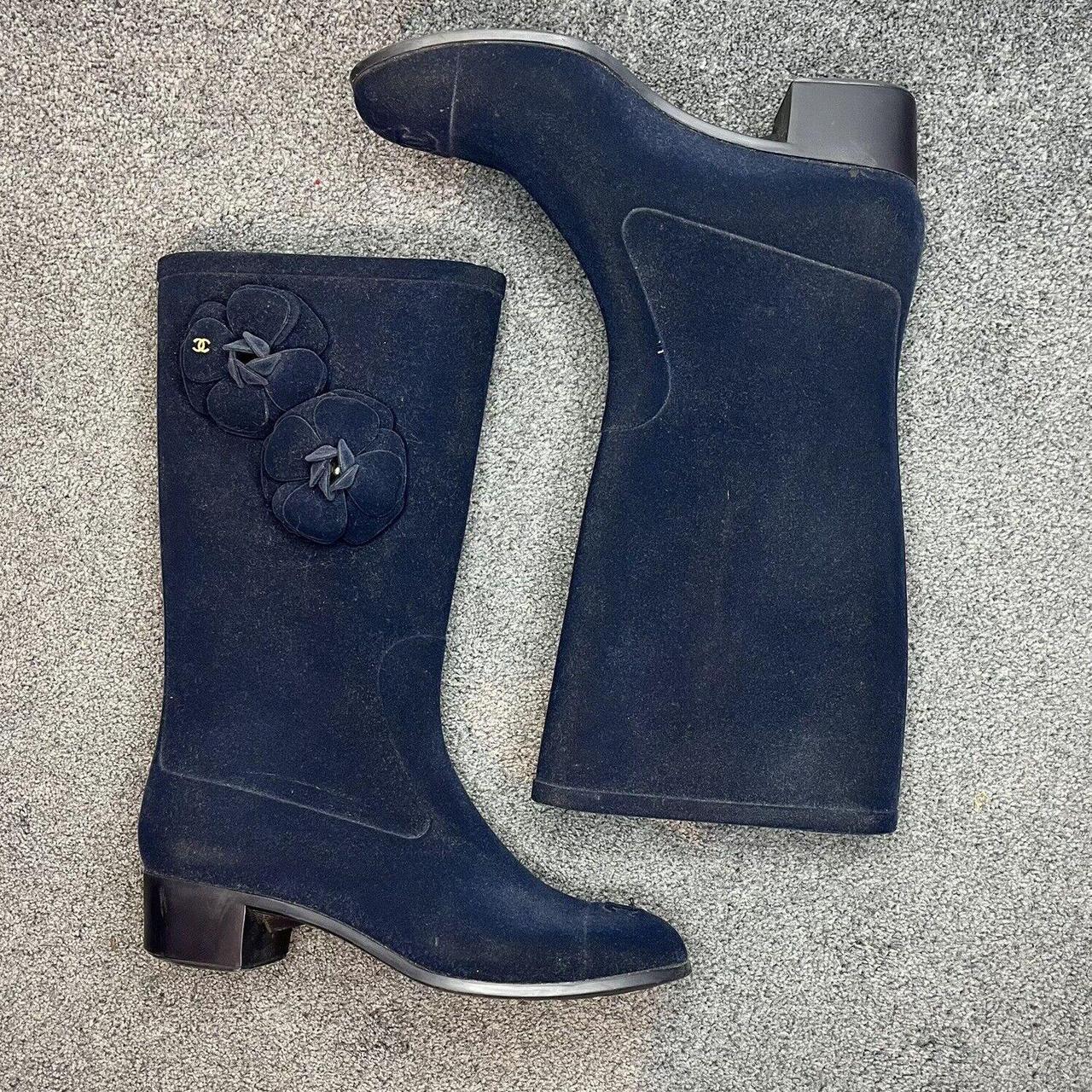 Chanel cheap velvet boots