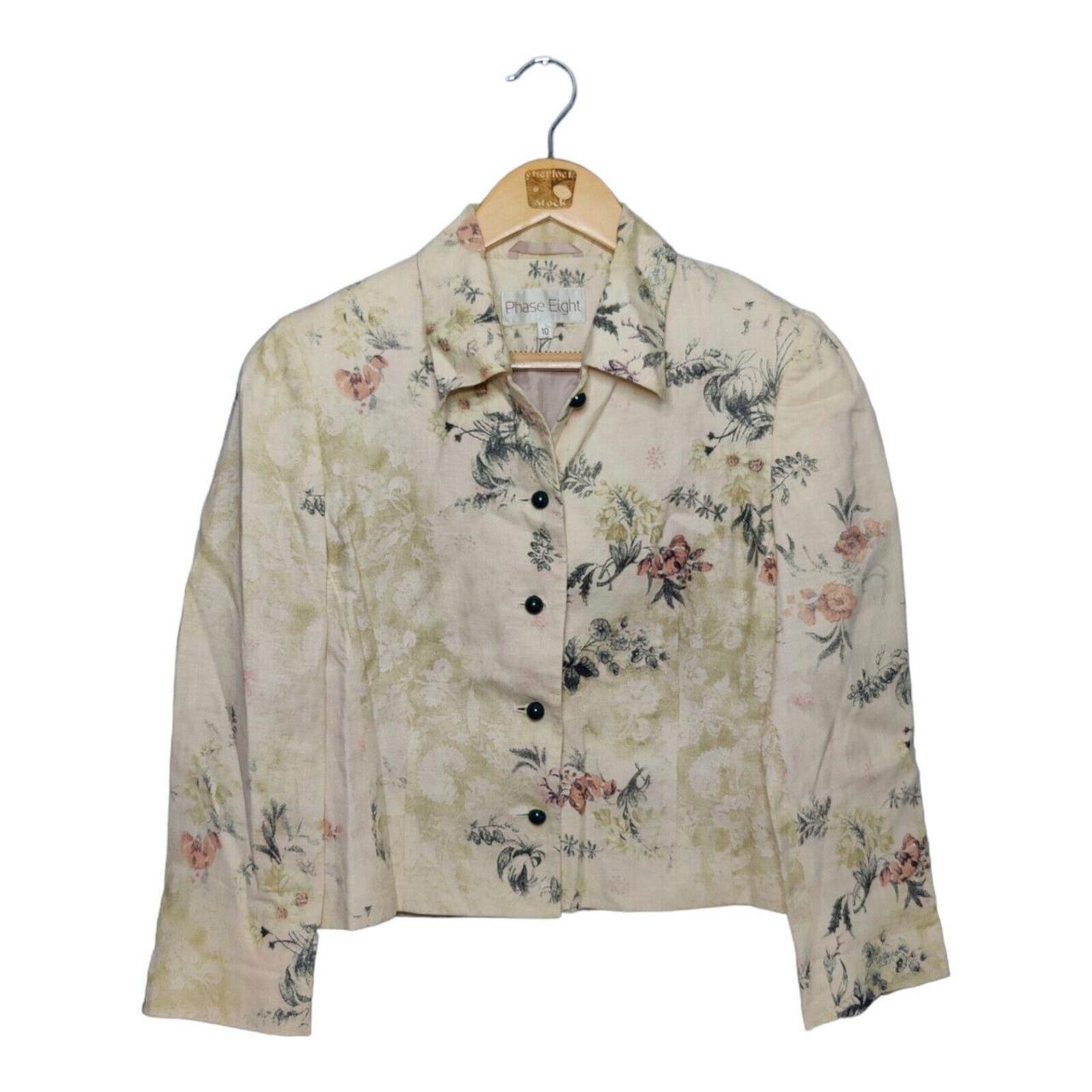 Phase Eight Floral Print Linen Cropped Jacket Blazer... - Depop