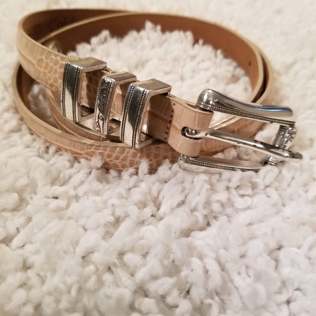 Coldwater Creek Leather Skinny Belt M Crocidile... - Depop