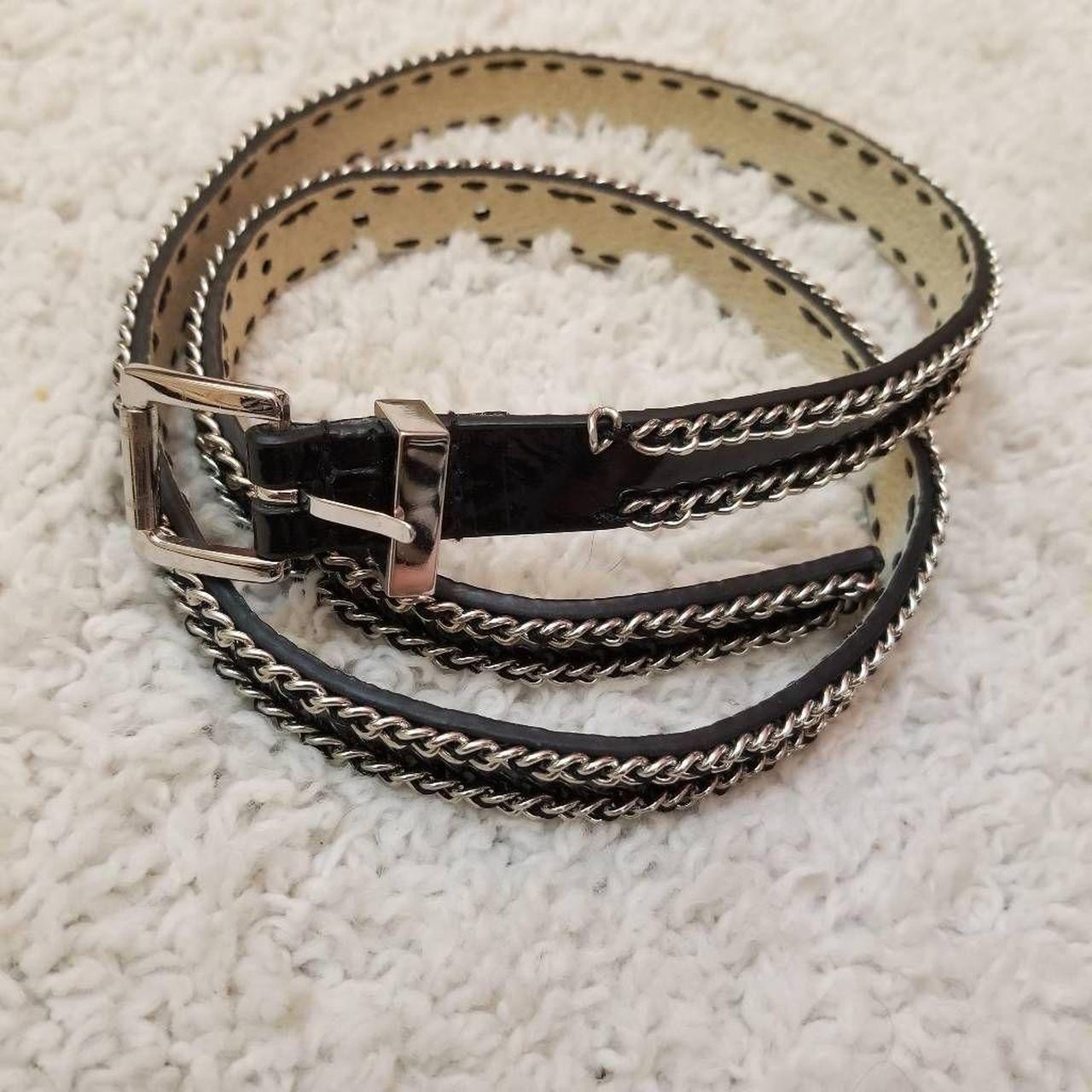 NWOT Black Patent Leather Chain Belt Skinny