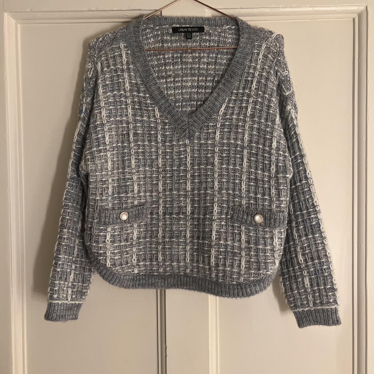 Semi cropped baby blue jumper w/ Pearl detailed... Depop