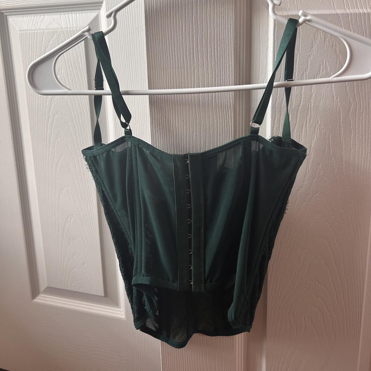 dark green, small urban corset top dupe Depop